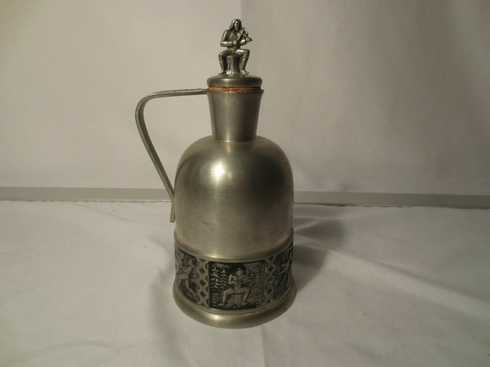 Norway Revere Pewter Lidded Jug Pitcher Carafe Marked #1860 with Inlay Design