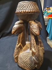 Vintage Hand Carved Wooden Candle Holder 12″ Tall Unknown Animal Depiction