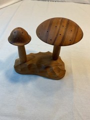 House of Monkeypod Wooden Two long stem Mushrooms on Base