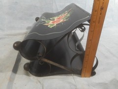 Vintage TOLEWARE METAL MAGAZINE RACK ROSES BLUE HEART RIBBON MID CENTURY DECOR