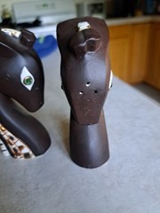 MCM Vtg SALT & PEPPER shakers Brown MOSAIC Giraffe Head JAPAN Relco Chess Piece