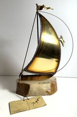 Vintage 1975 Demott Brass Sailing Ship With Original Tag Signed By Artist