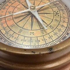 Antique Nautical Compass Handmade Wood Copper Coastal Nautical Decor Estate VTG