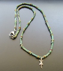 NILE Ancient Egyptian Silver Sobek Amulet Mummy Bead Necklace ca 600 BC