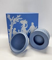 Wedgwood Jasperware Blue Covered Trinket Box With Lid & Original Box