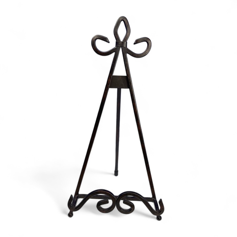 Metal Display Easel Stand Art Plates Books Black Three Legs Scroll 14″ Tall