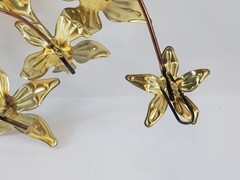 Vintage Metal Art Wall Hanging Hummingbirds Flowers Branches Brass Birds MCM