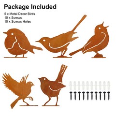 5pcs Cut Metal Rusty Bird Decor Yard Garden Rusty Bird Art Statue