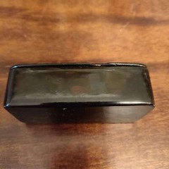Antique probably Edwardian snuff box with pewter cartouche and decoration