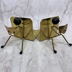 1950s MCM Modernist Brass and Wood Stick Figure Bookends Set of 2
