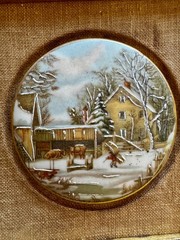Hand Enameled 3D Porcelain 24Kt Gold Rim Sungott Art Studio NY Country Farm VGC