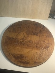 Antique Arts Crafts Flemish Art Pyrography Wood Wall Plaque Nouveau Scene 18 In