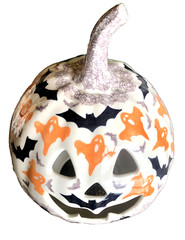 Polish Pottery Goth Ceramic Pumpkin 7″ High Spiders Ghosts Bats Gothic Decor
