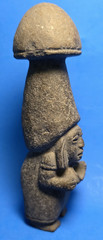 PRE-COLUMBIAN MIXTEC BASALT MUSHROOM STANDING FEMALE SHAMAN FIGURE