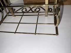 SET 2 Home Interiors Gold Wire Wall Shelf Glass Insert 9”X5”X7” Hollywood NOS