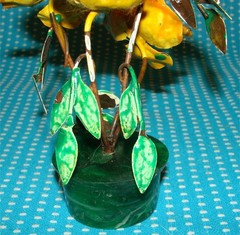 2 Unusual Vtg Enameled Metal Orange Flower Sculptures 6” Arrangement Resin Open