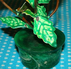 2 Unusual Vtg Enameled Metal Orange Flower Sculptures 6” Arrangement Closed
