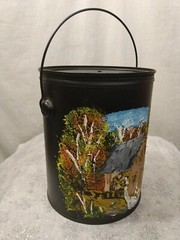 Vintage Hand Painted Metal 1 Gallon Black Country Paddle Wheel Art Deco Can
