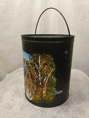 Vintage Hand Painted Metal 1 Gallon Black Country Paddle Wheel Art Deco Can