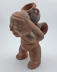 Scarce & Intact Old Columbian Pottery Figurine Water Carrier w/ Detailed Jar
