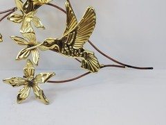 Vintage Metal Art Wall Hanging Hummingbirds Flowers Branches Brass Birds MCM