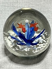 Hand Blown Art Glass Sea Life Paperweight Orb Fish Plant