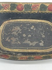 Victorian Antique Toleware Hand Painted Metal Tray & Bowl • Fruit/Foliage