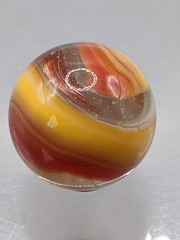 .76″ Akro Corkscrew Popeye Red, Yellow, White, Clear Shooter Marble- #CE138
