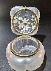 Antique Handpainted Glass Frosted Translucent Art Nouveau Lady Box Flower
