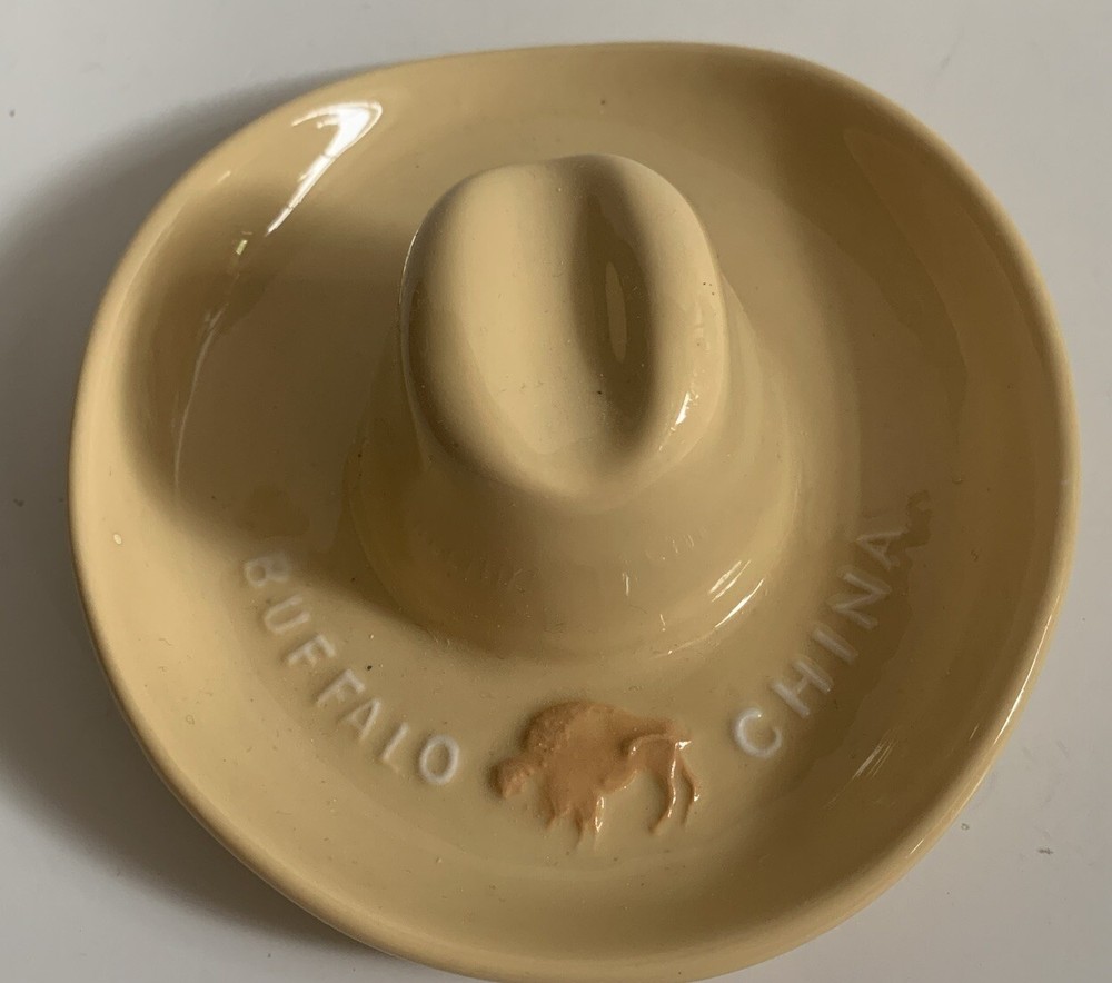 Vtg HTF Buffalo China Yellow Hat Sombrero Cowboy Hat Ceramic Decor Collectible