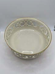 Lenox Ivory Pierced Bowl w/ Gold Trim Openwork Design – Small Crack – AS IS