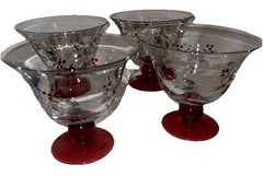 4 Christmas Pfaltzgraff Winterberry HP Glass Lrg Footed Dessert Bowls NEW #1