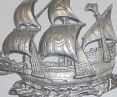 Vintage Cast Metal Pirate Ship or Spanish Ship Wall Hanging