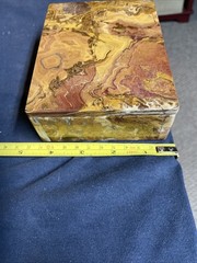 Vintage PINK Alabaster Marble Rectangle Trinket Box Heavyweight Hand Crafted