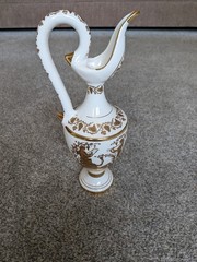 24K Gold Greek Gods & Goddesses Porcelain Ewer Jug Vase Handmade Greece MINT