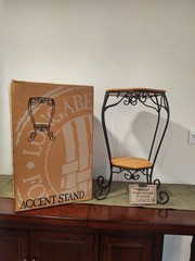 Longaberger Wrought Iron Generations Metal Stand/Table with Wood Shelves & Box