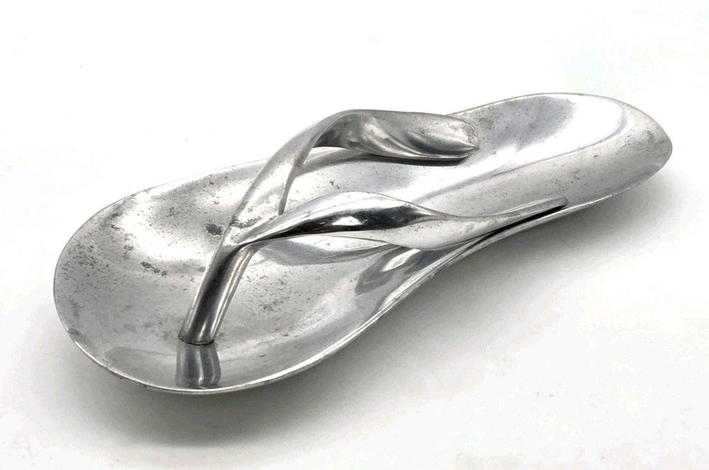 Flip Flop Sandal Trinket Dish Cast Aluminum Silver Color Beach Decor