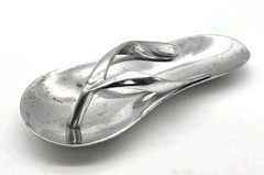Flip Flop Sandal Trinket Dish Cast Aluminum Silver Color Beach Decor