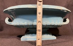 Turquoise Ceramic compote bowl w/relief decoration and handles. Made In Italy