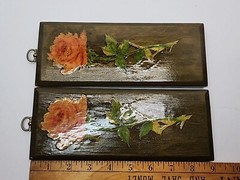 2x Floral Roses Handmade Wooden Lacquer Wall Art Plaques Wall Decor 70s 80s Vtg