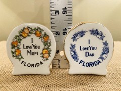 Vintage Porcelain Florida Orange Souvenir Toothpick Holders “I love you Mom/Dad”