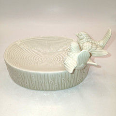 Vintage Fitz & Floyd Ceramic Love Birds Trinket Soap Dish Beige 1978 Japan