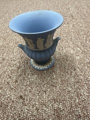 Wedgwood Blue Jasperware Vase with White Classical Relief Decoration