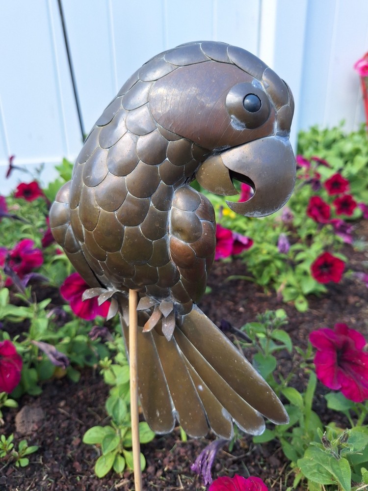 Vintage Brass & Copper Parrot Hanging Sculpture without perch