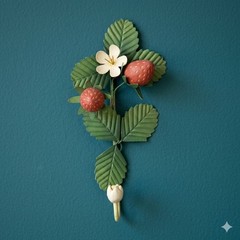Tole Strawberry Fruit Wall Hook Toleware White Flower Farmhouse Cottagecore 8″