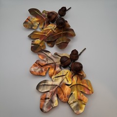 Brass Tone Oak Leaves Set with 3 Wood Acorns Home Interiors HOMCO Fall Autumn