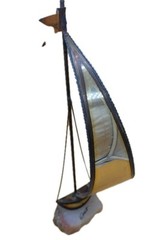 Vtg MCM Demott Brass Sailboat Artist Signed 15″ stone base