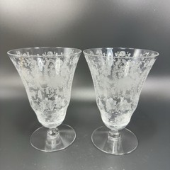 Vintage Viking Glass PRELUDE Etched Clear Footed Glasses Cups Tumblers Set 2