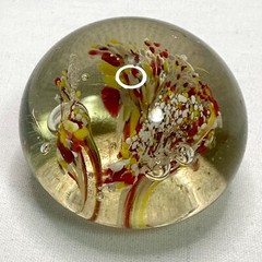 Hand Blown Art Glass Paperweight Orange Yellow White Abstract Art Glass Eye-Like