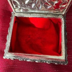VTG Ornate Silver Plated Jewelry Box Red Velvet Lined Trinket Box Art Nouveau